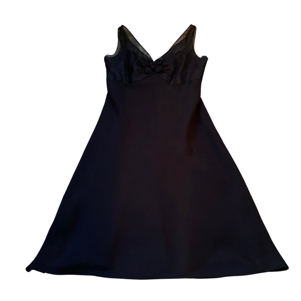 Vintage Little Black Dress Y2K Roses Women's Evan-Picone Mini Sheer Lined Size 4